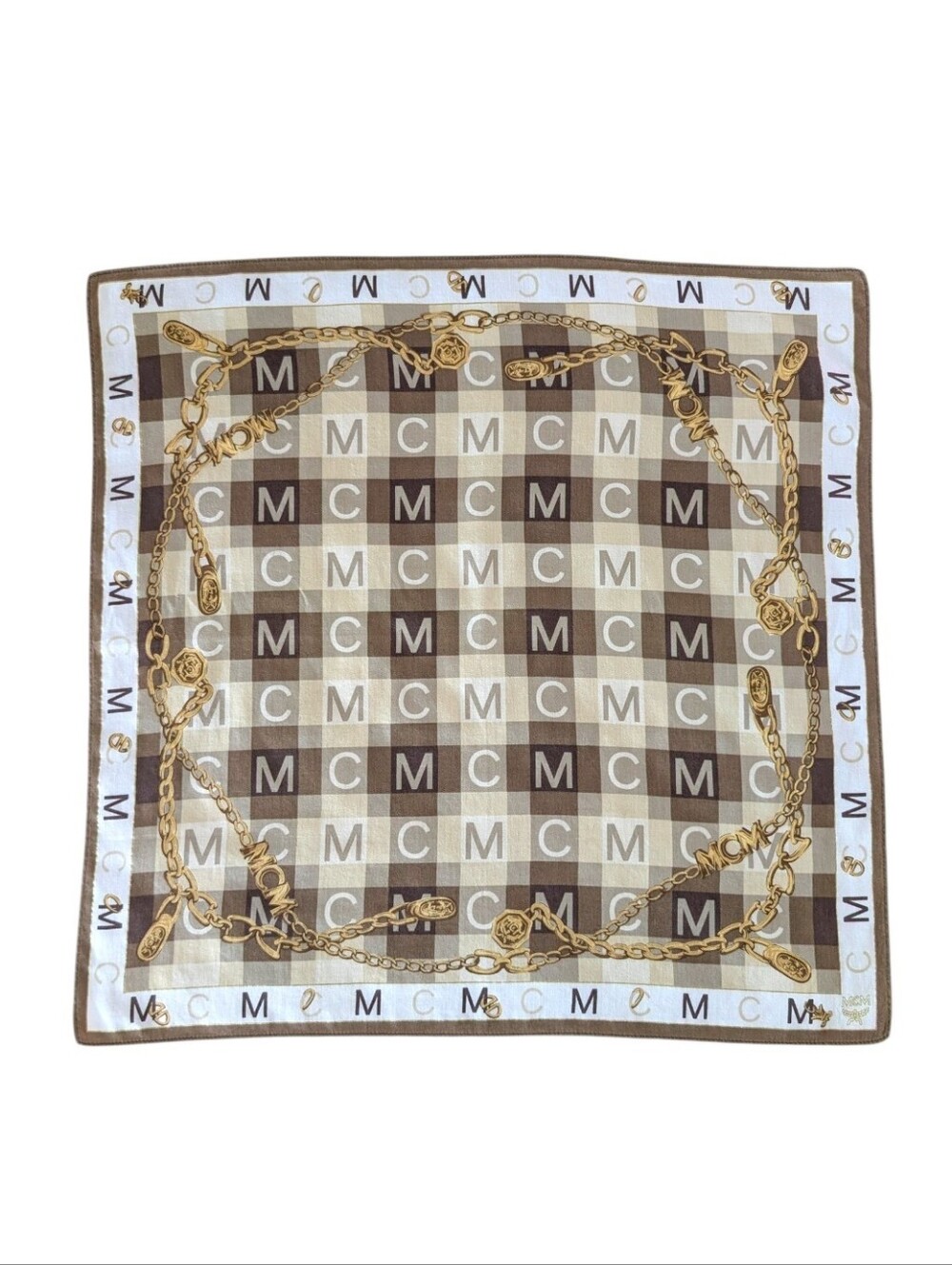 MCM Vintage Square Scarf Neckerchief Bandana Pocket Square Cotton *Flawed*